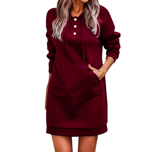 FcBaudy Robe à Capuche, Robes de Printemps pour Femmes, Robes pour Femmes Noël Unies Femmes Chandail à Capuche à Manches Longues Robe pour Dames Robe pour Femmes
