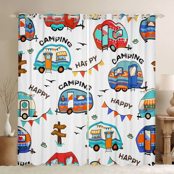 jejeloiu Cartoon Camper Car Black Out Curtains,Colorful Rv Curtains Pack of 2 (42x63 Each),Happy Camping Bedroom Curtains For Girsl Boys,Microfiber Bedroom Decor