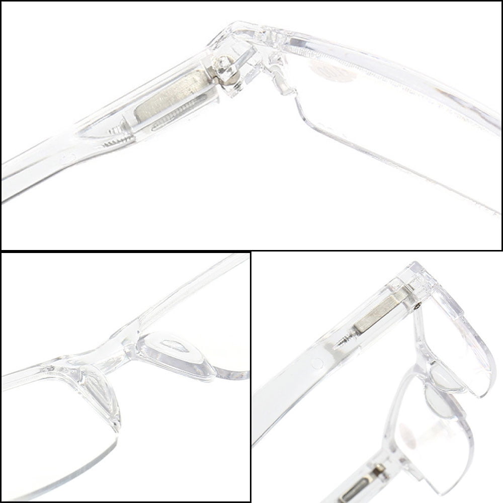 5 Pairs of Transparent Retro Rectangle Spring Hinge Reading Glasses 2.50 for Men and Women, Clear Half Rimless Lightweight Plastic Readers +2.50