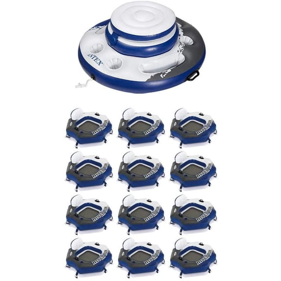 Inflatable Floating Cooler Bundled with 1 Person Lounger Floating Tube 12 Pack