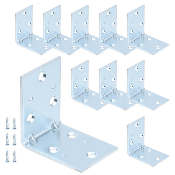 WellMade 2 in. Double Wide Corner Brace, Zinc Plated Iron Angle Bracket with Screws, Heavy Duty L-Shape for Furniture & Shelves, 10 pack
