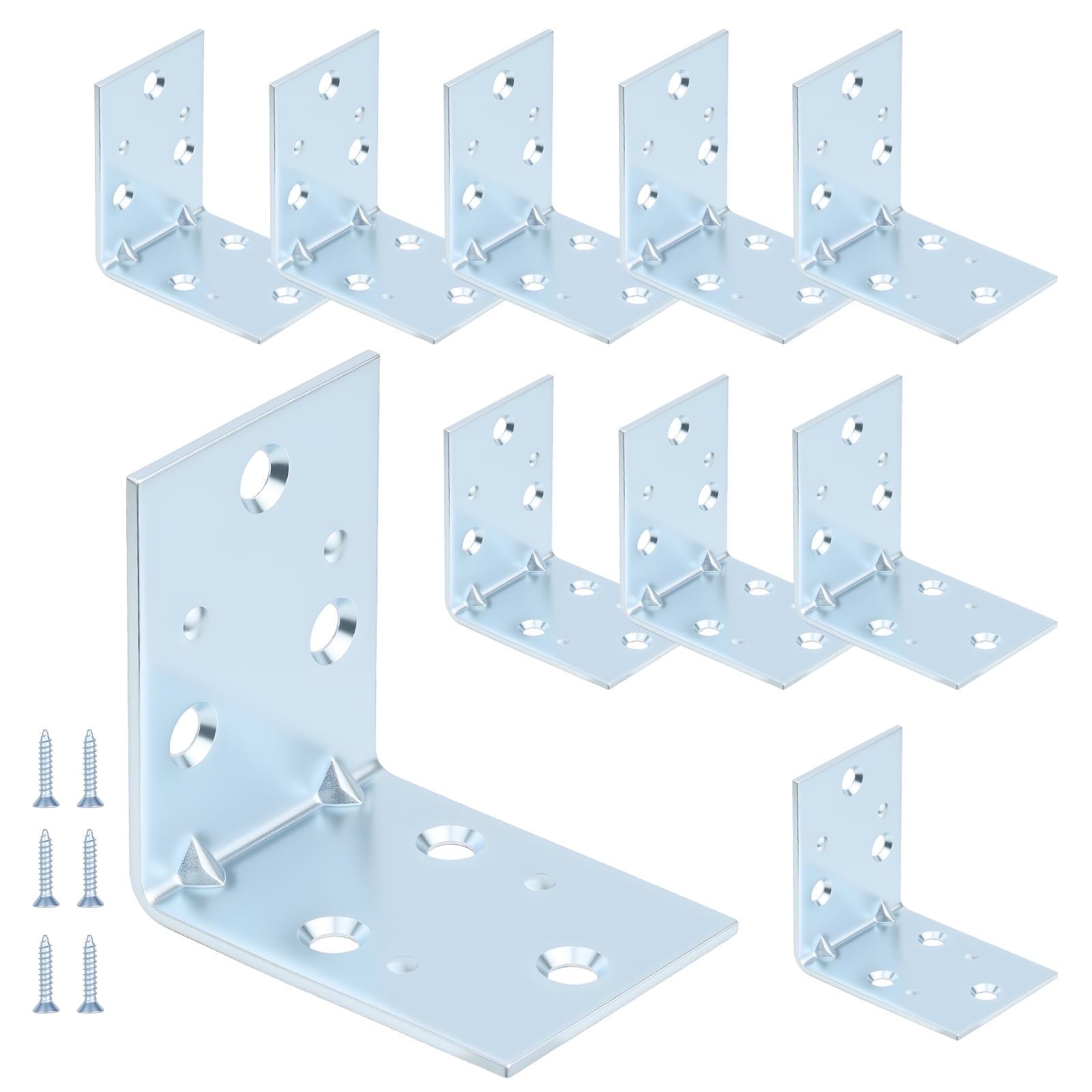WellMade 2 in. Double Wide Corner Brace, Zinc Plated Iron Angle Bracket with Screws, Heavy Duty L-Shape for Furniture & Shelves, 10 pack