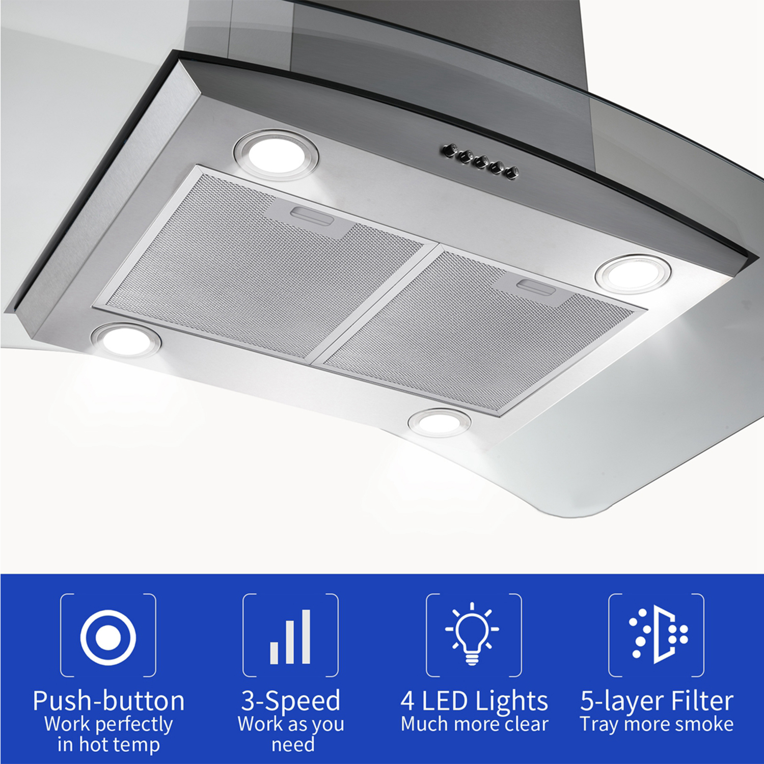 Joeaonz 36-Inch Stainless Steel Ducted Range Hood with Ventilation, LED Lighting, Button Control, 900 CFM