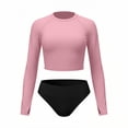 thumbnail image 5 of MGDXOX Women's 2 Piece Long Sleeve Rash Guard Swimsuit UPF 50+ Cropped Rashguard Top with High Waisted Bottom Athletic Swimwear for Surfing Diving Pink S, 5 of 6