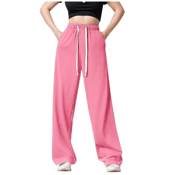 EDFBUYKRS Female Women Pants Casual Cargo Pants Women Tall 34-36 Inseam Women's Solid Color Autumn and Winter High Waisted Drawstring Pocket Wide Leg Fitness and Sports Casual Sweatpants L