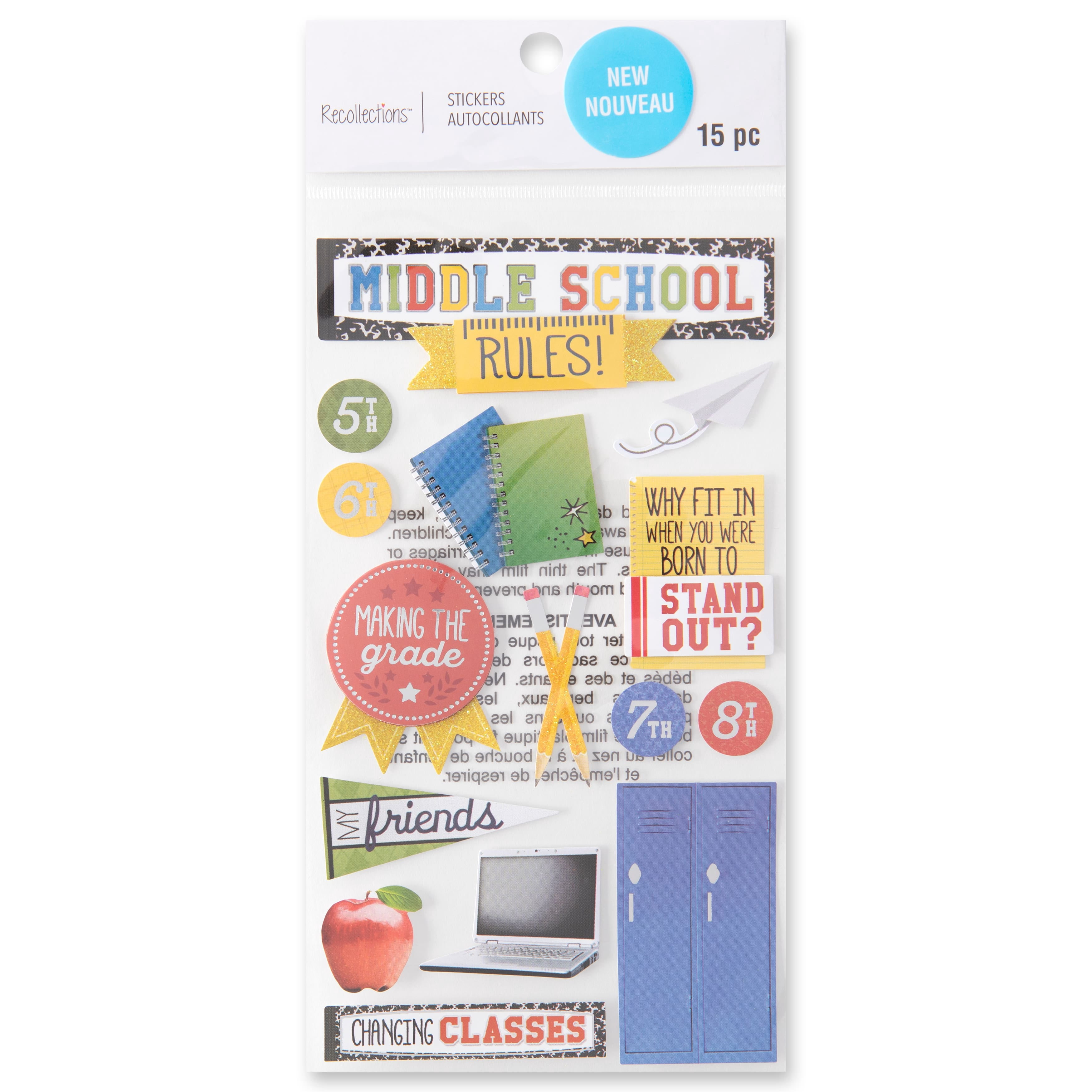 Recollections Middle School Stickers, 12 Pack