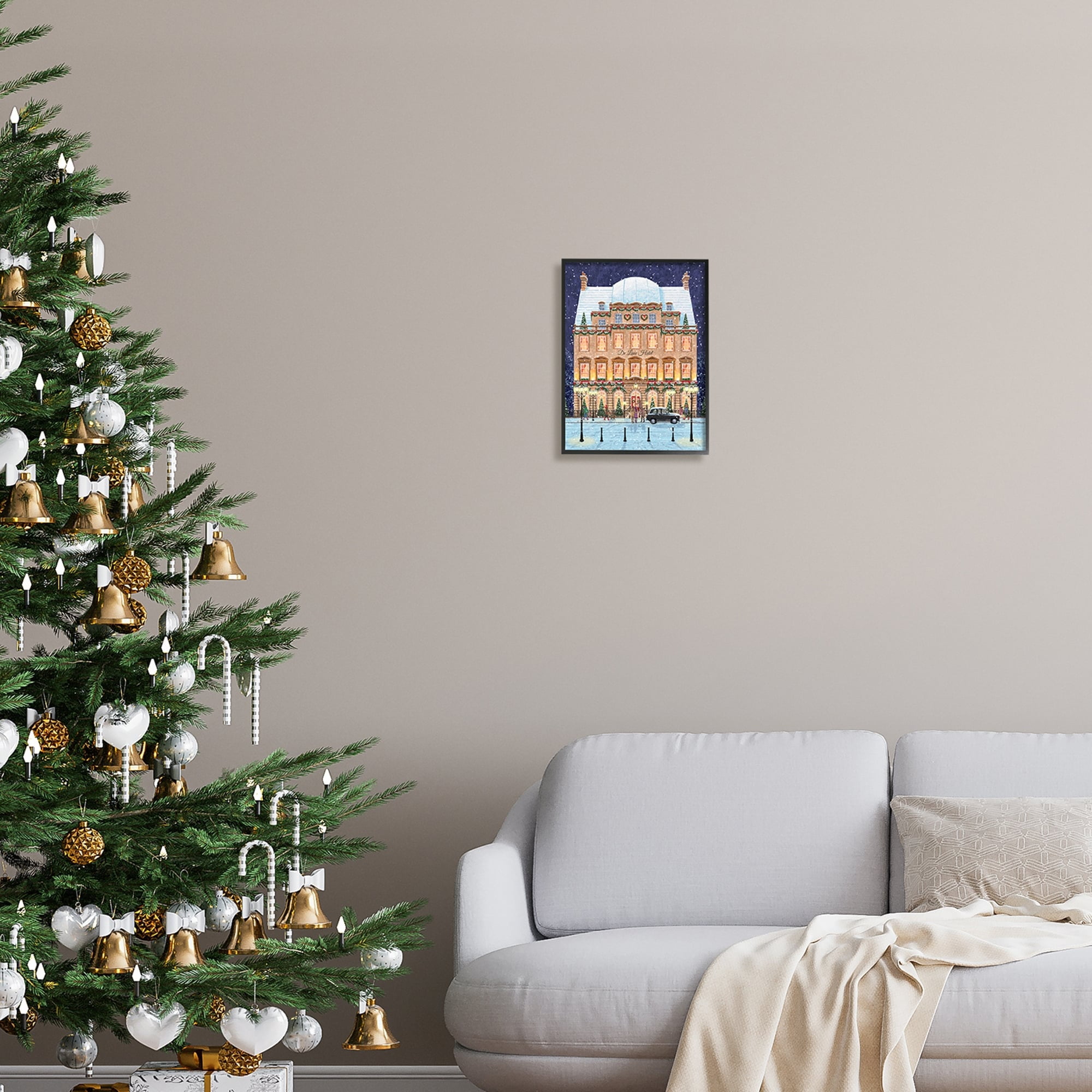 Stupell Industries Winter Hotel Christmas Festival Holiday Painting Black Framed Art Print Wall Art