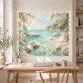 thumbnail image 3 of Tropical Cove with Aqua Water and Pink Blossoms, Peaceful Coastal for Beach Lovers, Botanical Wall Art, Housewarming Gift, Tapestry Wall Hanging for Bedroom and Living Room, 3 of 5