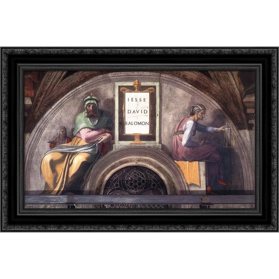 Lunette XI - Jesse, David and Solomon, Sistine Chapel 24x17 Black Ornate Wood Framed Canvas Art by Michelangelo
