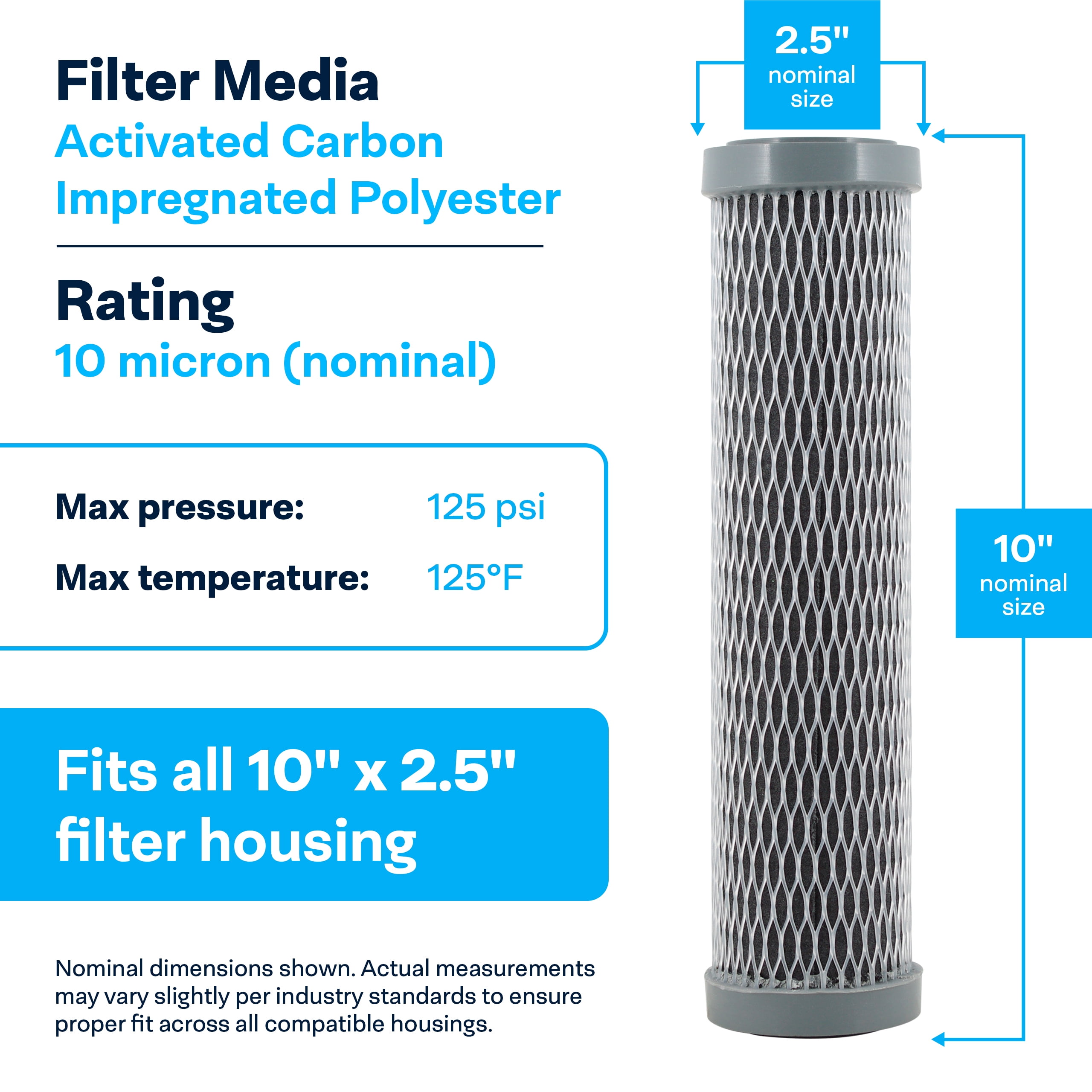 SpiroPure SP-NCP-10 10x2.5 10 Micron Dual Purpose Sediment and Carbon Water Filter Cartridge NCP-10 155367-43 (Case of 24)