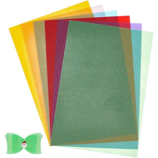 6 láminas de vinilo en 6 colores: tela de cuero sintético, vinilo transparente tipo gelatina, vinilo plástico brillante con efecto brillante.