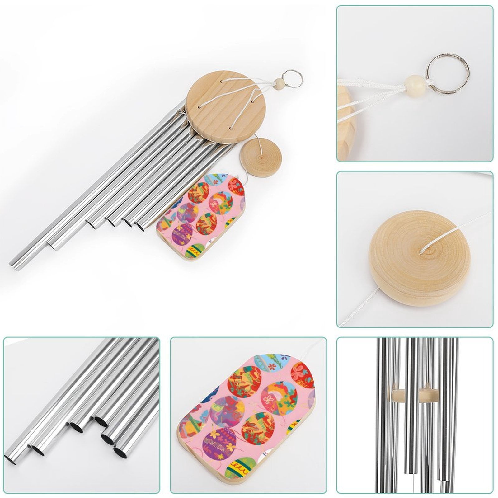 2.2×3.9in Nylon Rope Fixed 6 Aluminum Alloy Metal Tubes Clear Sound Wear Resistance Strong Durable Colorful Easter Eggs with Various Patterns