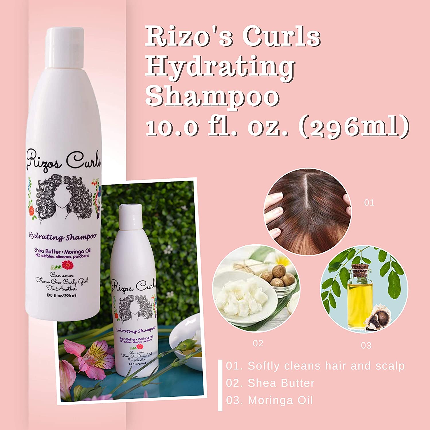 Rizos Curls Hydrating Shampoo, Deep Conditioner & Curl Defining Cream for Curly Hair Products - Intense Treatment & Nourishment for Wavy and Curly Hair (Hair Care Set) - image 4 of 7
