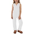 thumbnail image 2 of GiLiling Girls Linen 2 Piece Outfit Sleeveless V-Neck Top and Loose High Waisted Summer Pants Set (White, 3-4 Years), 2 of 7