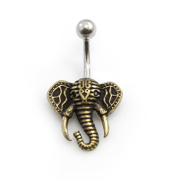 Belly Button Ring with Elephant Design 14G Surgical Steel