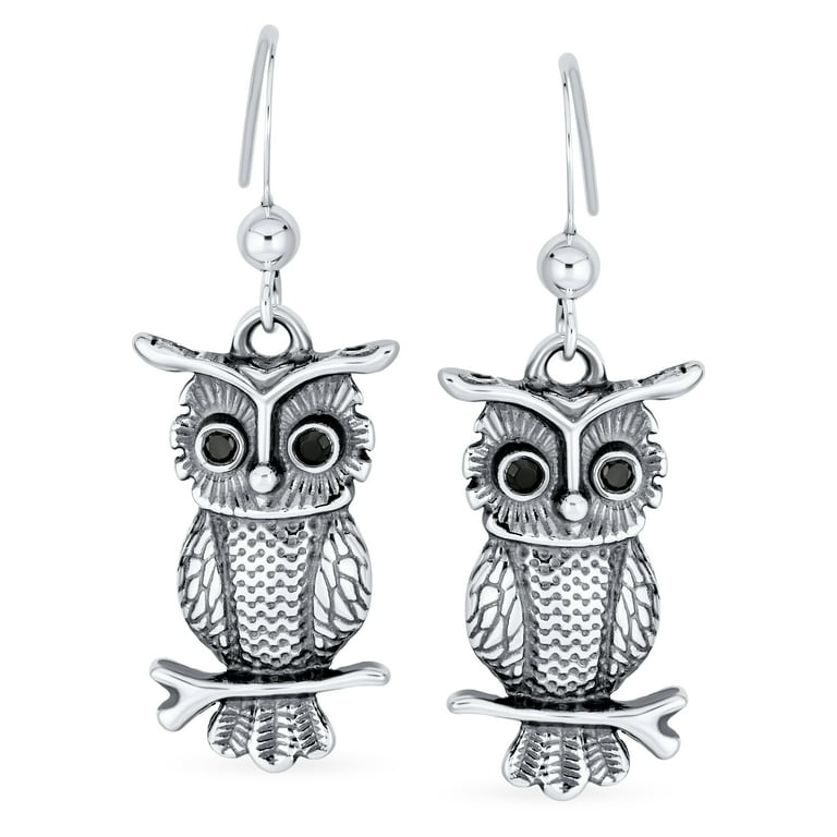 Wise Owl Earrings Cut Out Design Sterling Silver Dangling Wise Owl Earrings Cut Out Design Sterling Silver Dangling