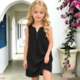 thumbnail image 2 of FYDUU Girls Sleeveless Summer Dress Solid Color V‑Neck Button Casual Dresses Lightweight Comfort Beach Sundress Kids Vacation Sundresses 12-13 Years, 2 of 5