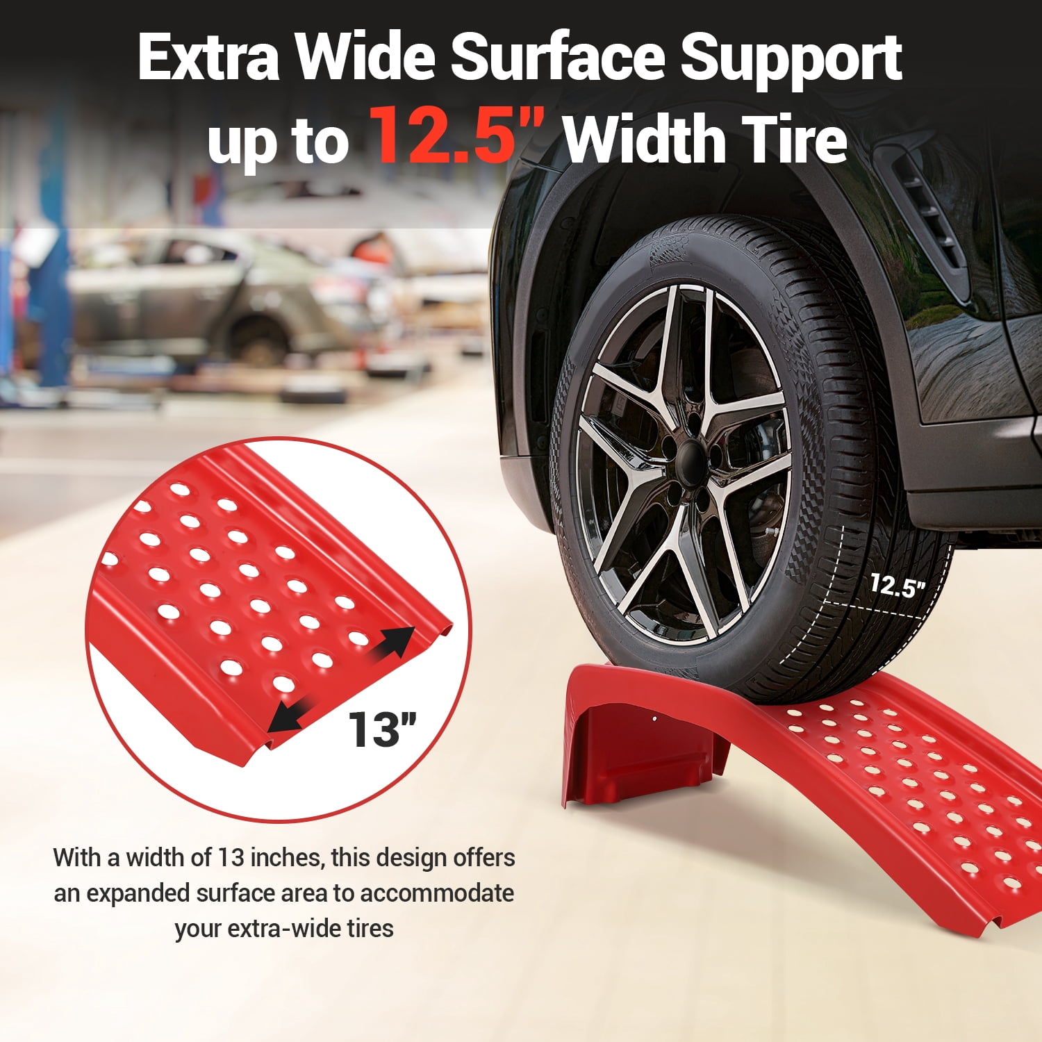 Kicctian 2 Pack Heavy Duty 8000 lbs Capacity Steel Car Ramps, 8 Inch Lift Height, Non-Slip Surface, for Garage Auto Repair & Vehicle Maintenance, Red