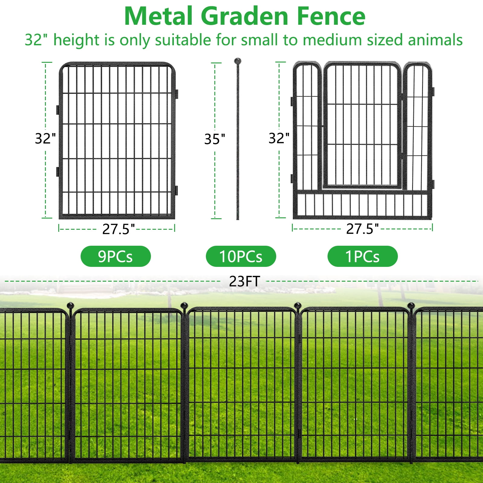Txh001 Metal Garden Fence 23ft(L)×32in(H) Animal Barrier Decorative Garden Fencing with Gate for Backyard Patio
