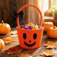 thumbnail image 5 of Halloween Woven Pumpkin Candy Basket Cotton Rope Trick Or Treat Handheld Storage Bucket for Holiday Candy Gift Organizing, 1Pc, 5 of 5