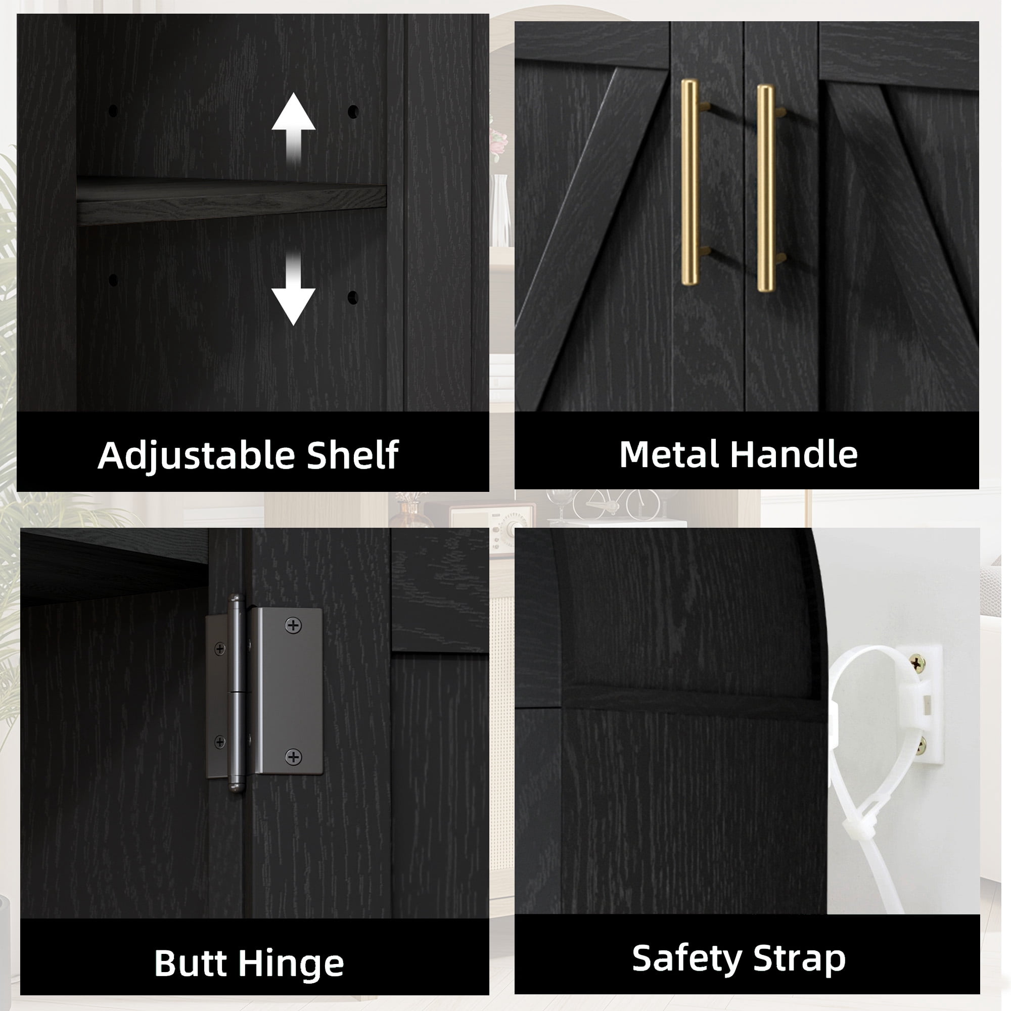 MAYEERTY Arch Accent Cabinet, Elegant Display Cabinet for Living Room & Entryway, 63" Black