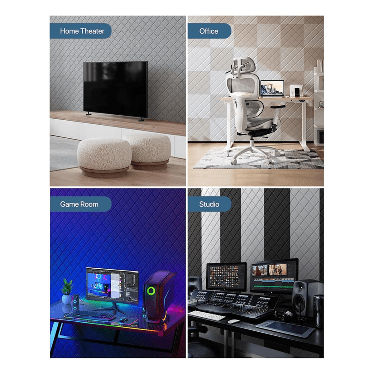 12Pack Acoustic Panels with Self-Adhesive, 12x12x0.4In Sound Proof Foam Panels, Sound Absorbing Tile for Walls White
