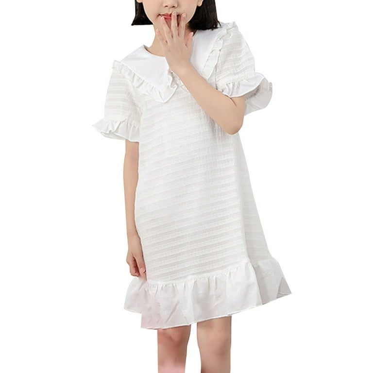 EHQJNJ Long Dresses 2024 Summer New Thin Girl White Dress Fashion Elegant  Princess Skirt Strip Striped Ruffled Dress Toddler Dress up Clothes Cute
