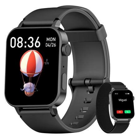 Men's Smart Watch 1.69 Inch Touch Screen Fitness Tracker Watch with Bluetooth Call(Answer/Make Call) IP68 Waterproof Sports Smart Watch for Android iPhone (Black)
