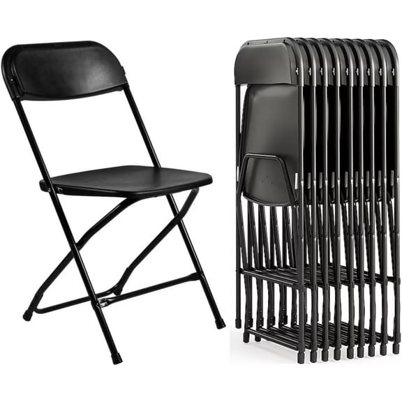 Plastic Folding Chair, 10 Pack, 650lb Weight Capacity - Indoor Outdoor, Portable, Stackable with Steel Frame - for Events, Office, Wedding, Party, Picnic, Kitchen, Dining