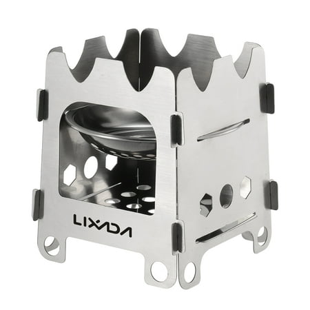 Lixada Outdoor Camping Stove Portable Ultralight Folding Stainless Steel Wood Stove Pocket Alcohol Stove with Alcohol Tray Camping Fishing Hiking (Best Backpacking Wood Stove)