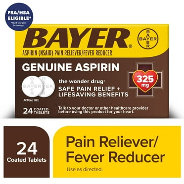Genuine Bayer Aspirin Pain Reliever / Fever Reducer 325mg Coated Tablets, 24 Ct