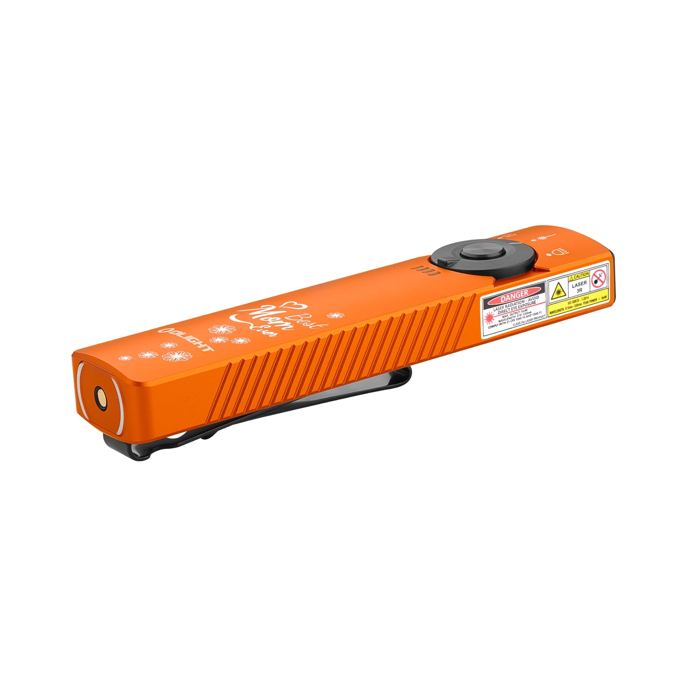 Olight Arkfeld Pro Orange Best Mom CW Flat EDC Flashlight, LED/UV/Laser, 1300 Lumesn