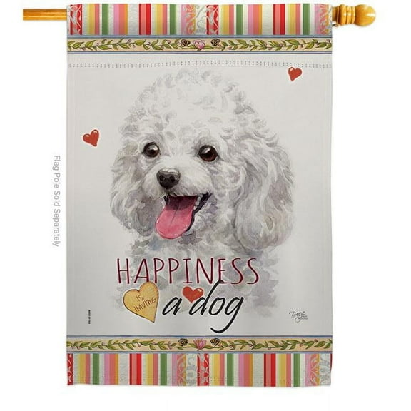 Breeze Decor H110208-BO 28 x 40 in. Dog White Poodle Happiness Double-Sided Decorative Vertical House Flag