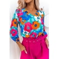 thumbnail image 1 of Women's Multicolor Floral Print V Neck 3/4 Sleeve Blouse, 1 of 14