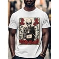 thumbnail image 4 of Black Cat Skull Men's T Shirts Rose Vintage T-Shirt for Men Crew Neck Tees Cotton Tops, White, XL, 4 of 7
