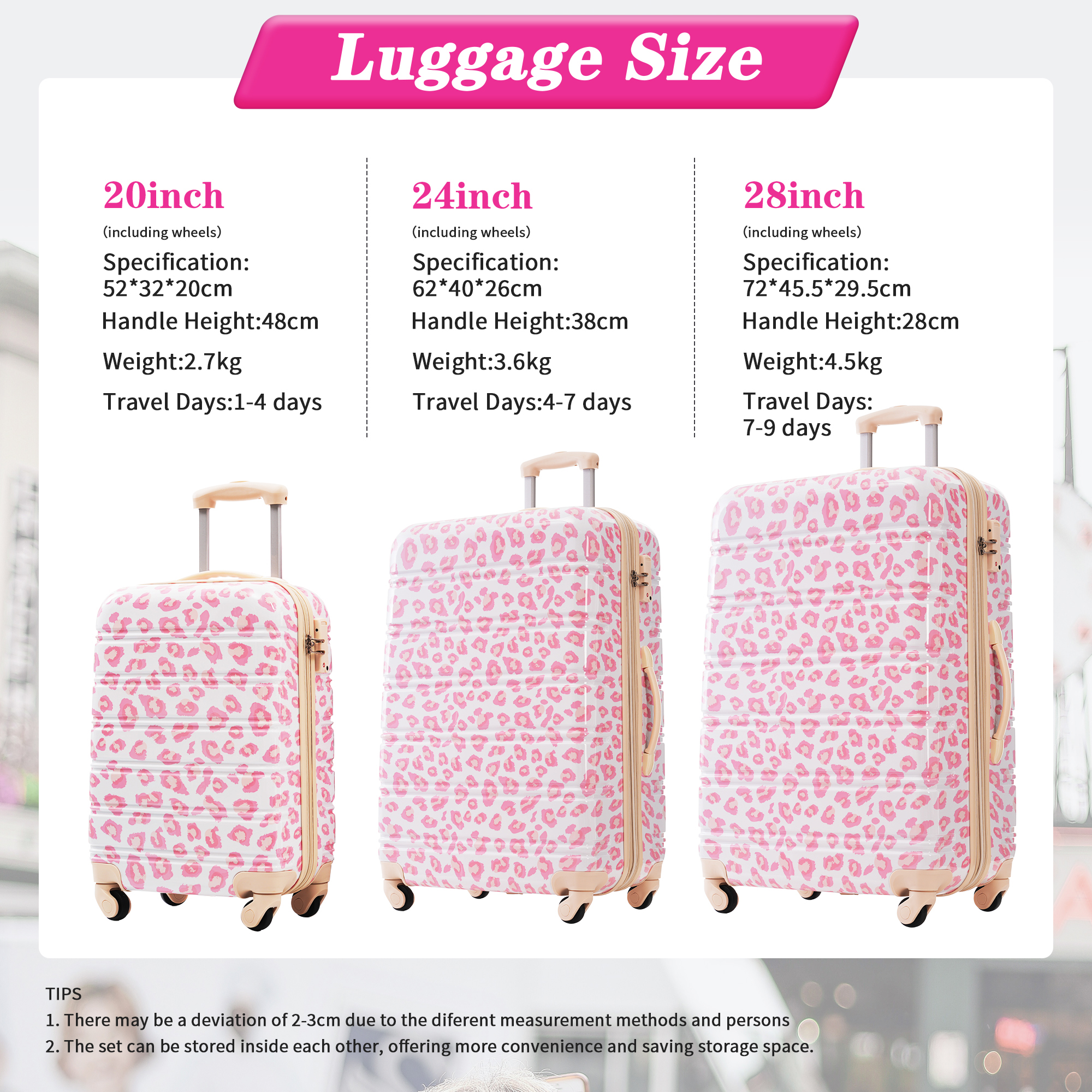 Hardshell Luggage Sets 3 pcs Spinner Suitcase with TSA Lock Lightweight-20"+24"+28" Luggages