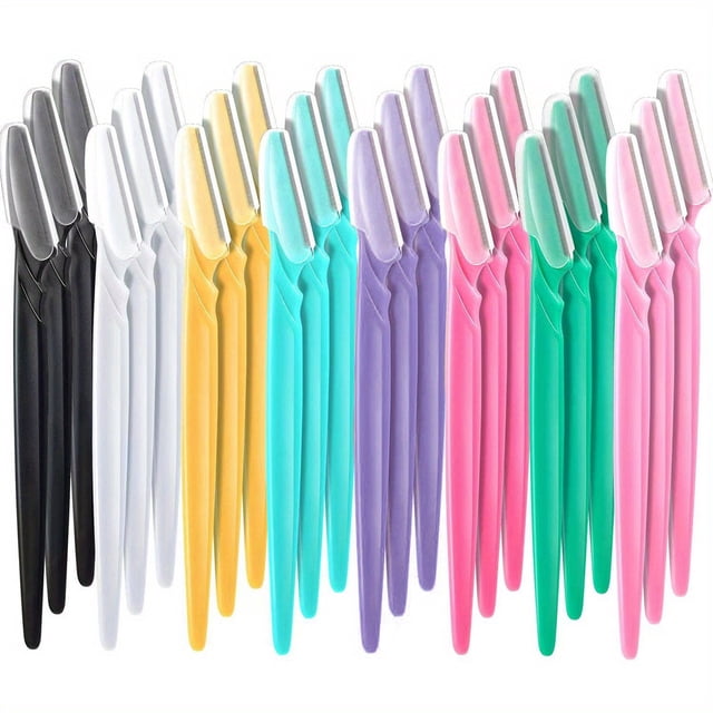 12pcs Portable Mini Folding Eyebrow Shaper Kit - Compact Beauty Tool for Shaping, Trimming, and Removal - Includes Plastic Razor with Protective Cover - Random Color