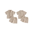 thumbnail image 2 of BemeyourBBs Toddler Baby Boys Summer Clothes Baby Boy Church Outfit Textured Button Down Short Sleeves Shirt and Elastic Shorts Set Baby Boy Beach 2 Piece Outfits, 2 of 9