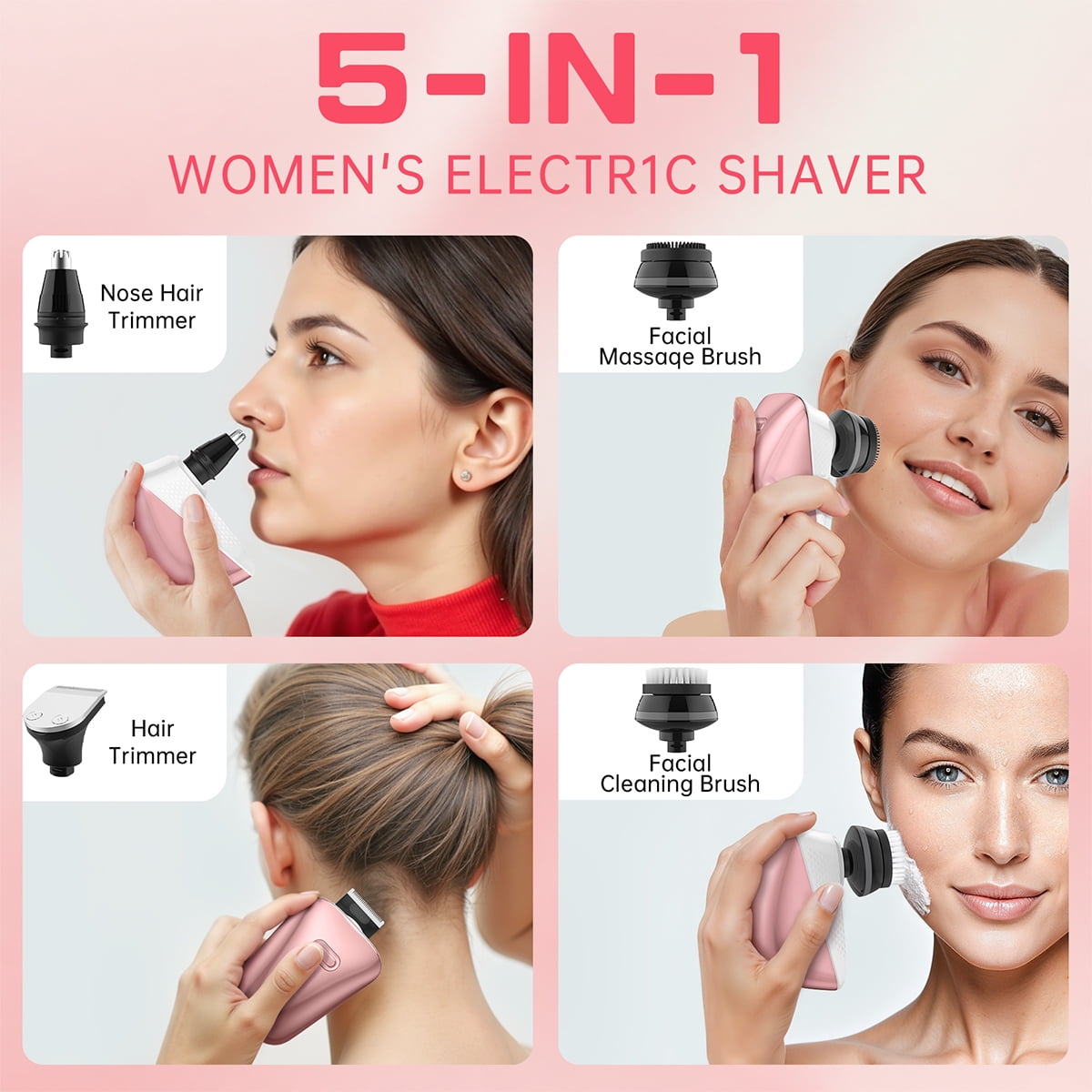 Women Electric Razors, 7D Electric Shaver for Women, 5 in 1 Lady Shavers, Wet/Dry Bikini Trimmer, Rechargeable Facial Hair Removal, Painless Face Razor for Arms Legs Armpit Pubic Area