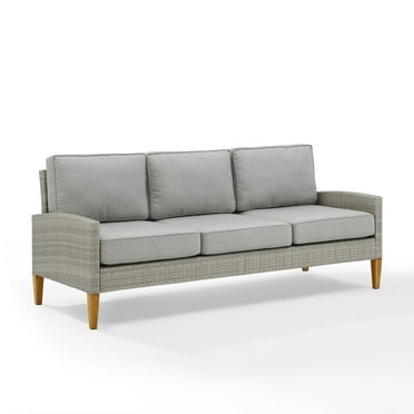 Capella Coastal Outdoor Sofa - All-Weather Wicker, Quick-Drying Cushions, Steel Legs - Gray