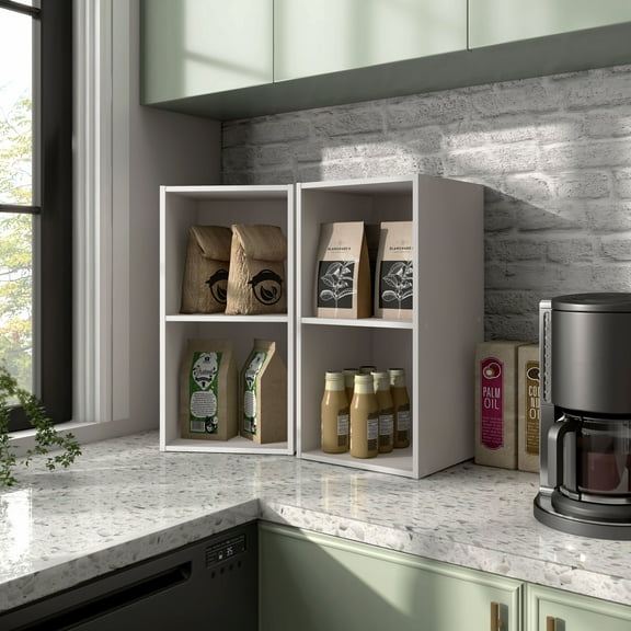 Join Stackable 2-Cube Wood Taupe Grey Bookcase