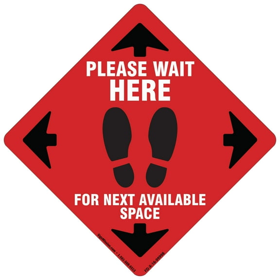 Coronavirus Please Wait Here Red Non-Slip Floor Graphic | Vinyl Decal | Protect Your Business, Work Place & Customers | Made in The USA