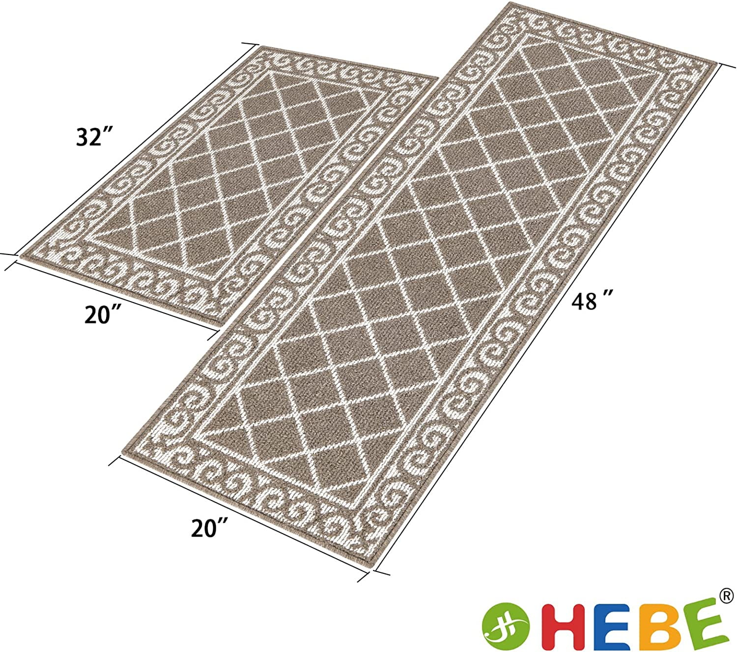 Findosom 20"x32"+20"x48" 2pcs Kitchen Rug Set Non Slip Kitchen Runner Rug and Doormat Machine Washable Kitchen Mats Set Kitchen Area Rug Floor Mat Long Hallway Laundry Room Runner Rug Coffee
