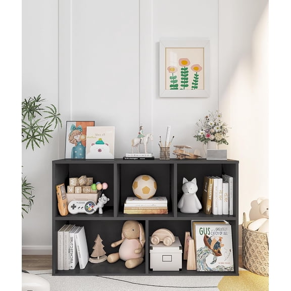 YANGLI 5-Cube Storage Organizer - Reversible Kids Bookshelf & Toy Storage (Black)