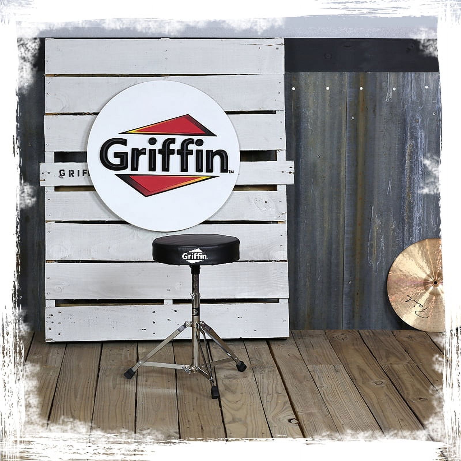 Griffin Padded Drum Throne - Adjustable Height Musician's Stool (215lb Capacity)