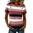 thumbnail image 2 of Summer Tees for Women Striped Short Sleeve Crewneck Pullover Tops Breathable Casual Outfits Pink M, 2 of 7