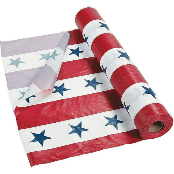 Fun Express Patriotic Red Plastic 100ft Tablecloth Roll, Disposable, Quick Cleanup, Rectangular, All-Season, 40x1200in, 2.45lbs