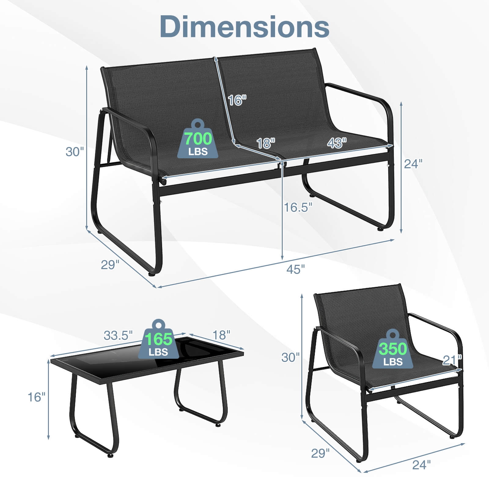 Costway 4 PCS Patio Furniture Set Fabric Lawn Chairs and Loveseat with  Coffee Table