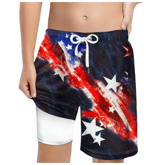 Gubotare Boy American Flag Swim Trunk Boy's Letter Graphic Track Shorts Waist Athletic Workout Shorts (Dark Blue,Size 13-14 Years)