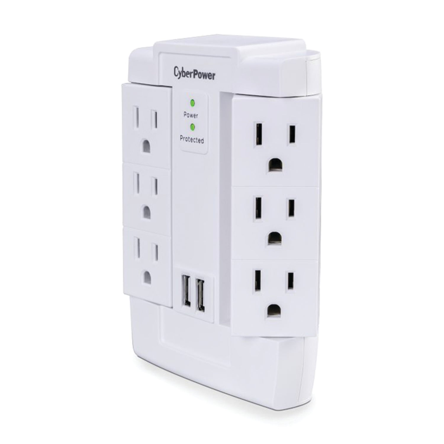 CyberPower 6-Outlet Swivel Professional Surge Protector Wall Tap with 2 USB Ports, CSP600WSURC2PT